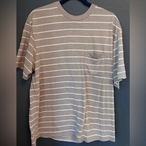 Texture-Stripe Original Pocket T-Shirt Men’s Large Khaki Tan And White